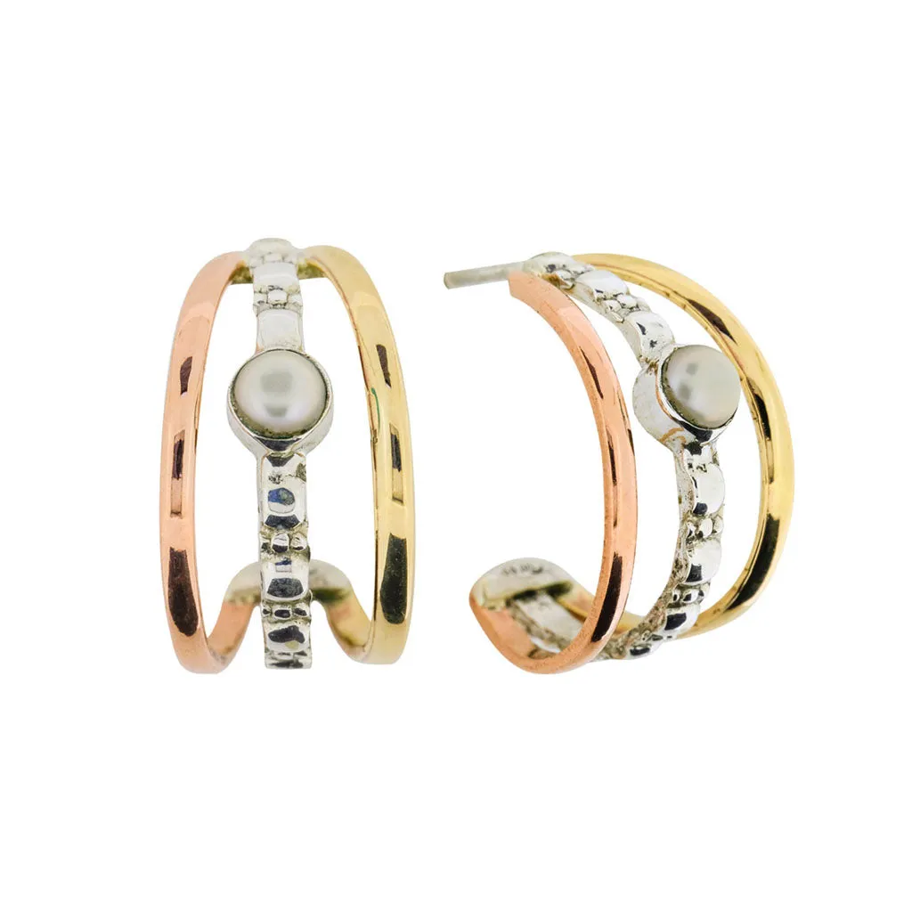 Maharani Triple Hoop Earrings - Pearl