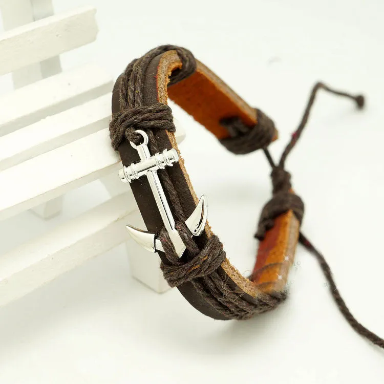 Male Bangle Bracelet Chain Hand-woven Waistband Unisex Pu Leather Rope Bracelet For Men Women Anchors Woven Bracelet Charm