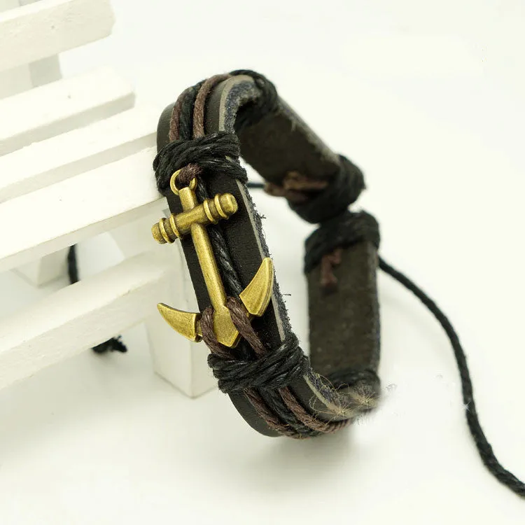 Male Bangle Bracelet Chain Hand-woven Waistband Unisex Pu Leather Rope Bracelet For Men Women Anchors Woven Bracelet Charm