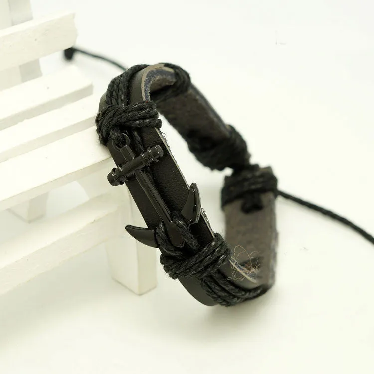 Male Bangle Bracelet Chain Hand-woven Waistband Unisex Pu Leather Rope Bracelet For Men Women Anchors Woven Bracelet Charm