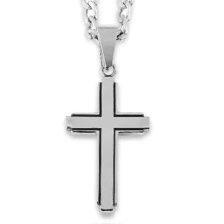 Men's Stainless Steel Black Inlay Cross Necklace
