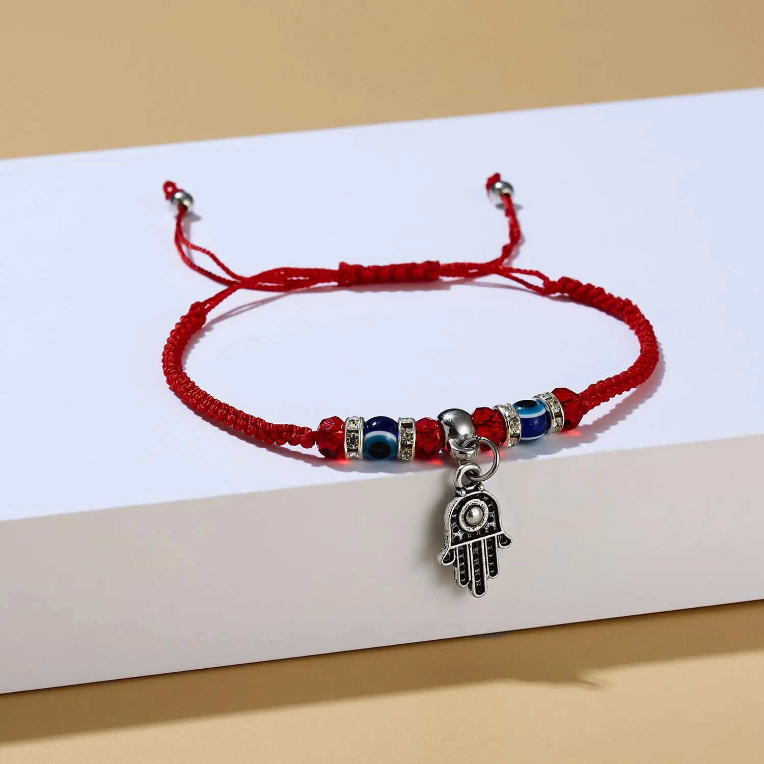 Red cord braided adjustable bracelet