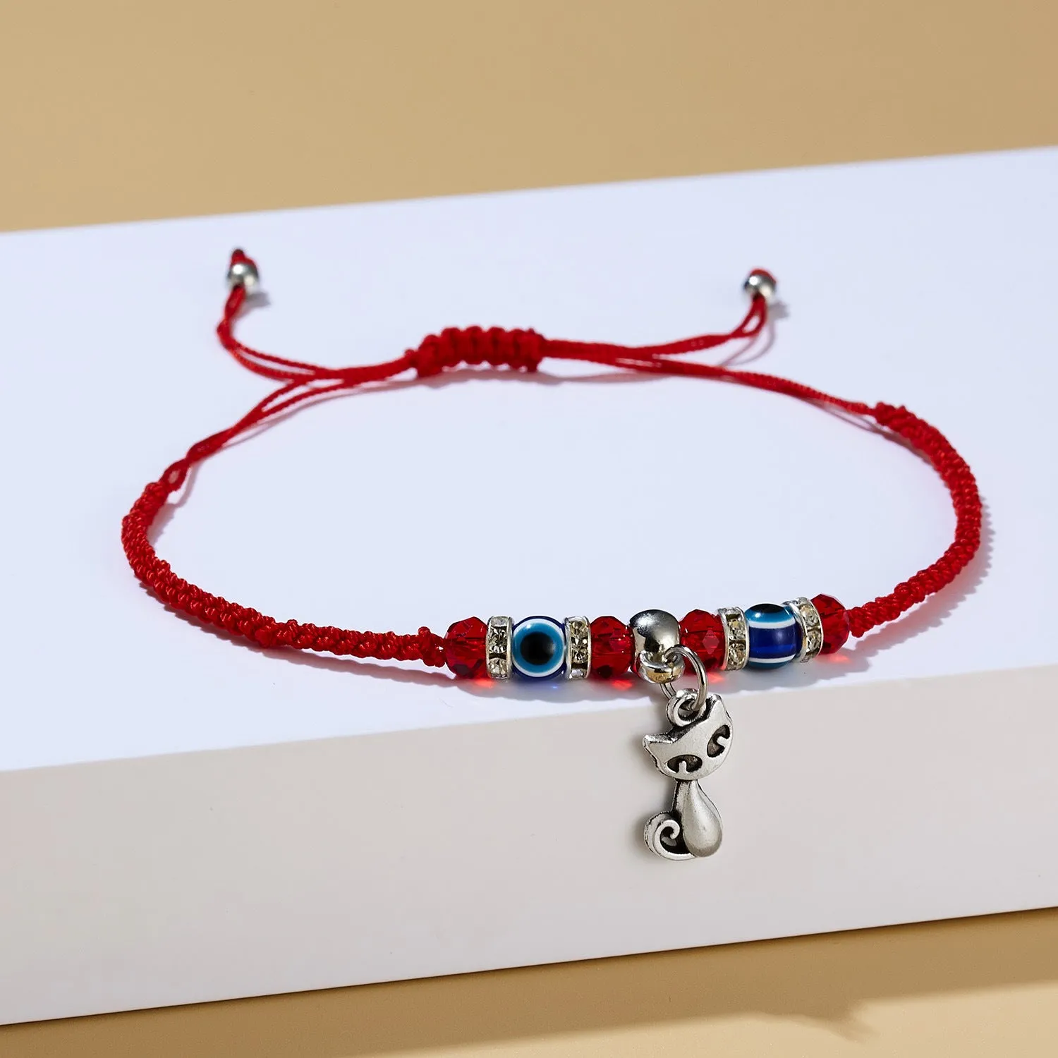 Red cord braided adjustable bracelet