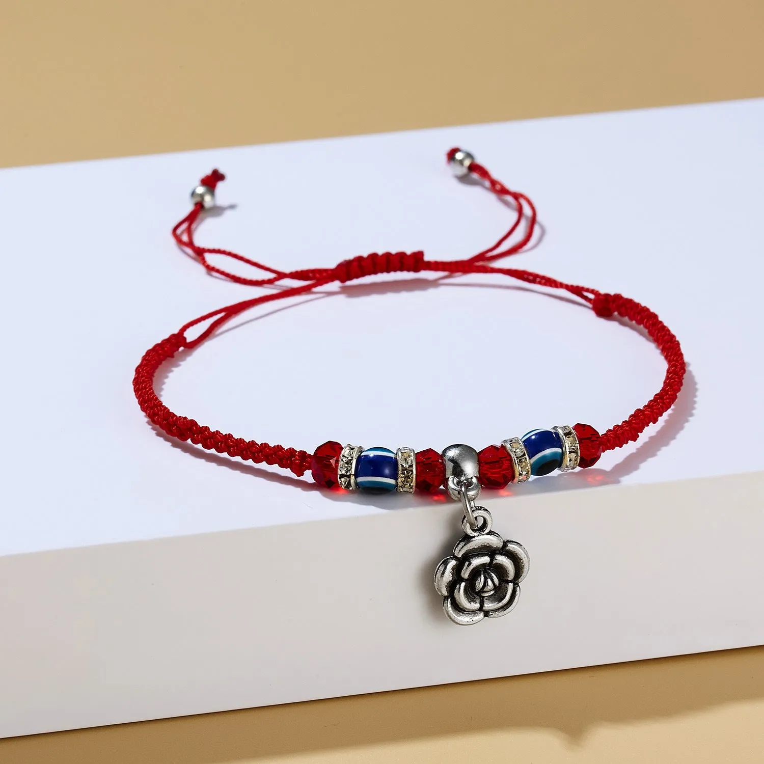 Red cord braided adjustable bracelet