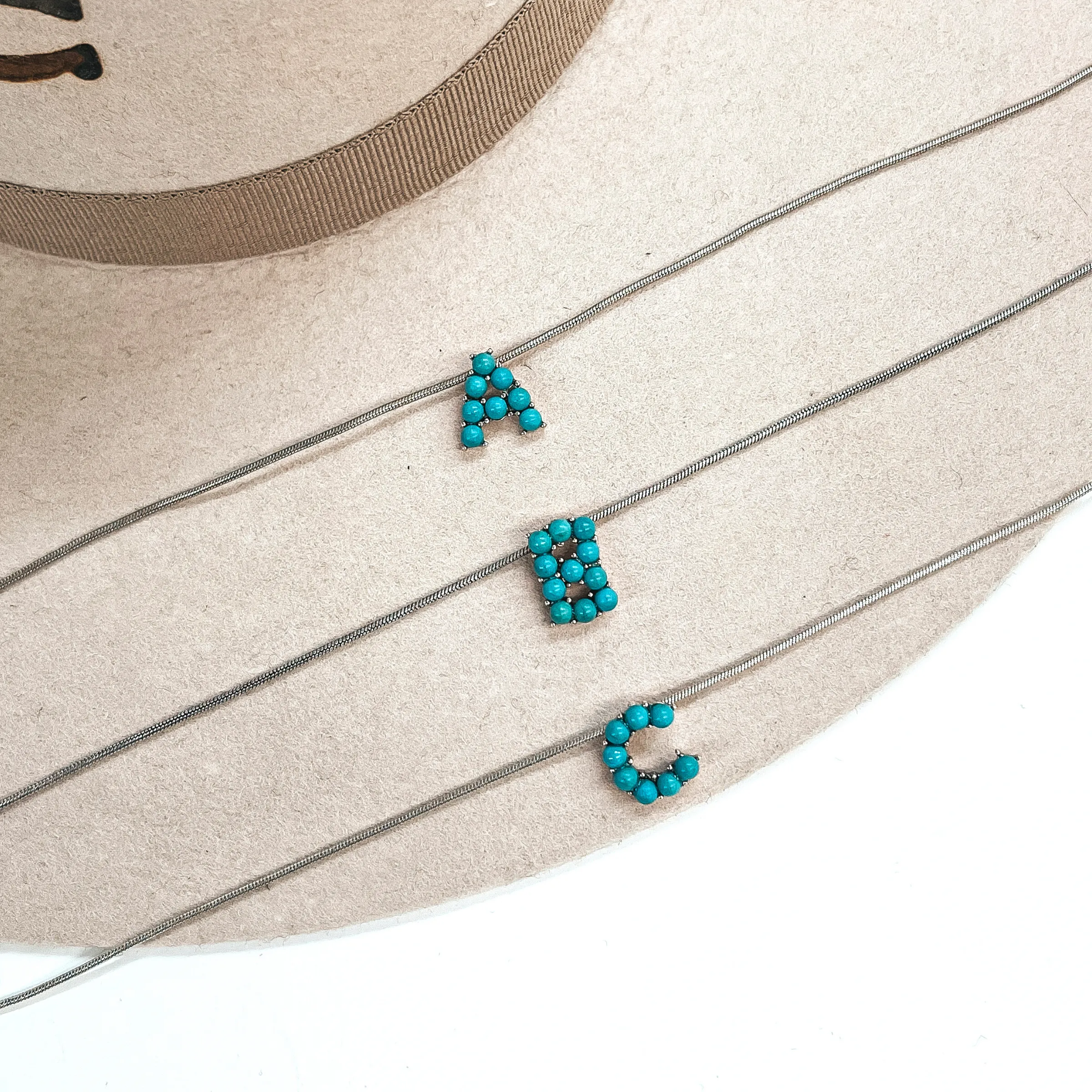 Seal My Fate Western Turquoise Initial Necklaces with Thin Herringbone Chain