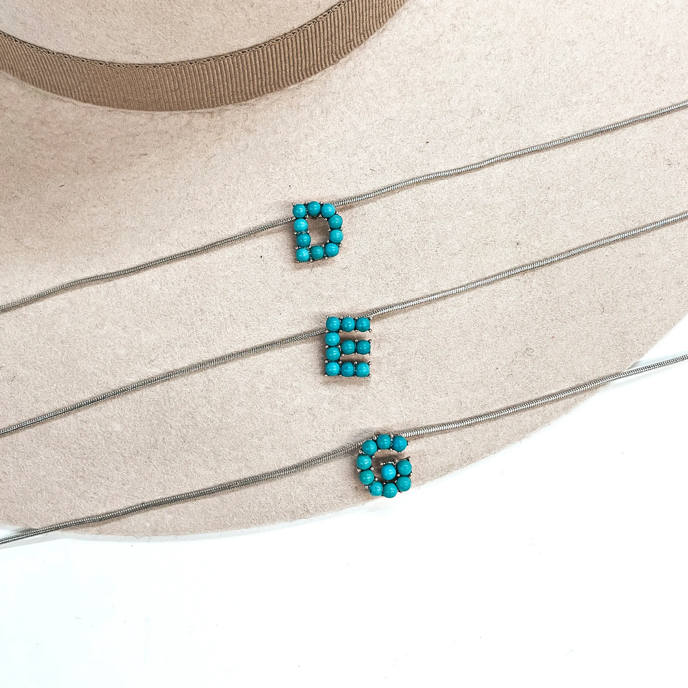Seal My Fate Western Turquoise Initial Necklaces with Thin Herringbone Chain