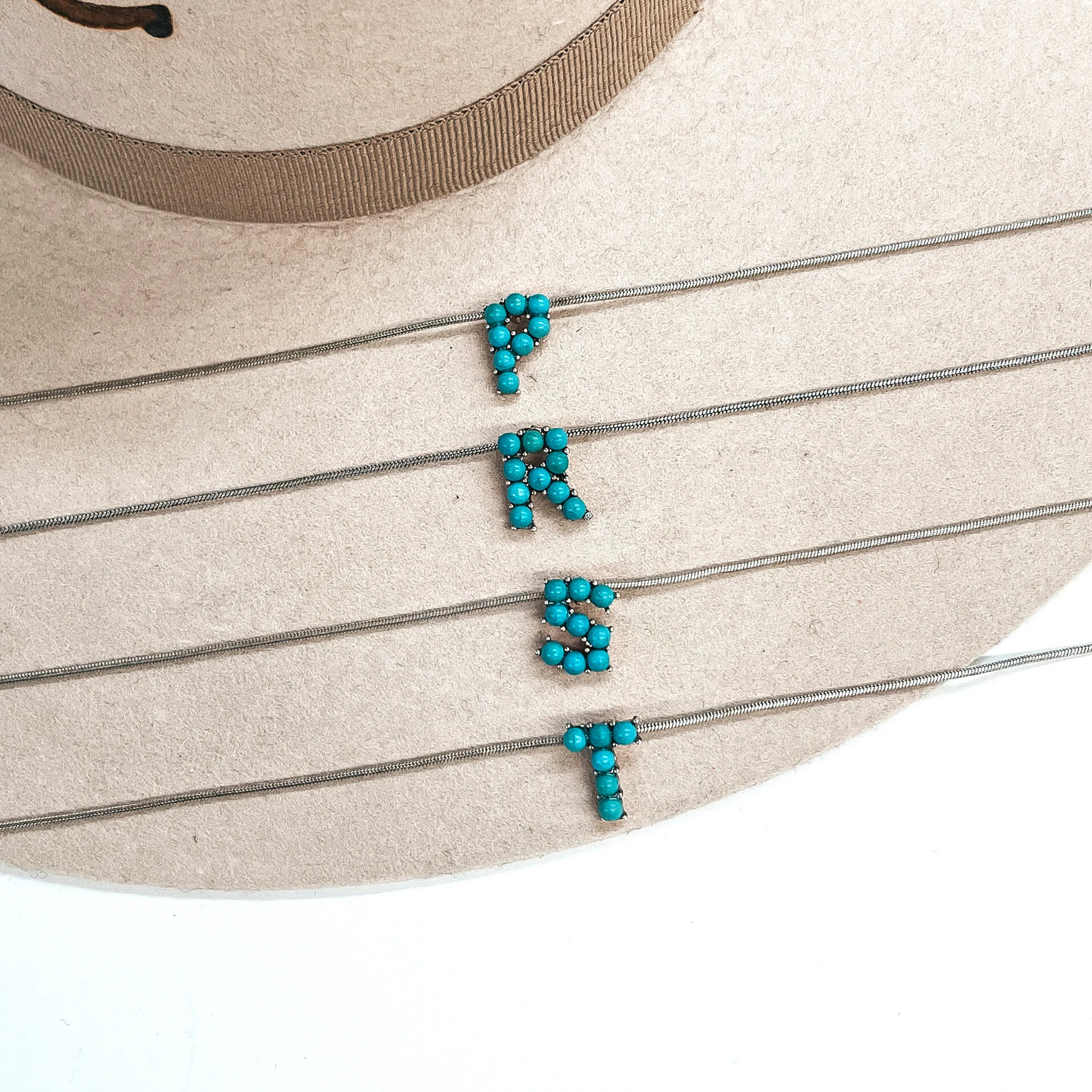 Seal My Fate Western Turquoise Initial Necklaces with Thin Herringbone Chain