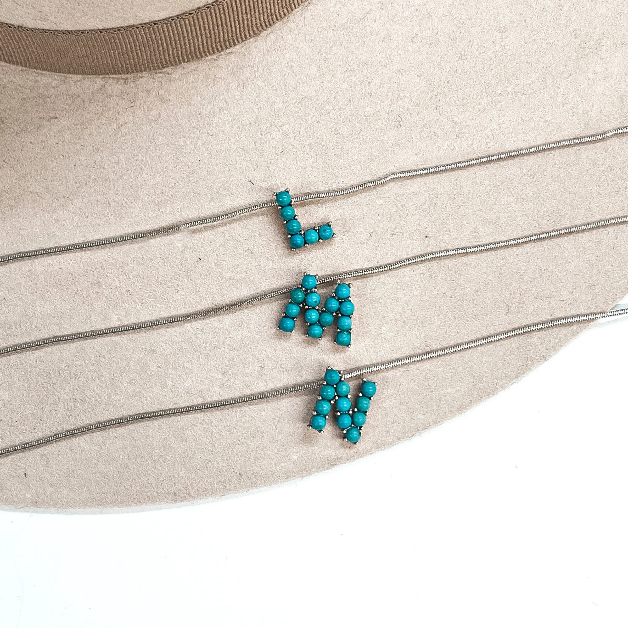 Seal My Fate Western Turquoise Initial Necklaces with Thin Herringbone Chain