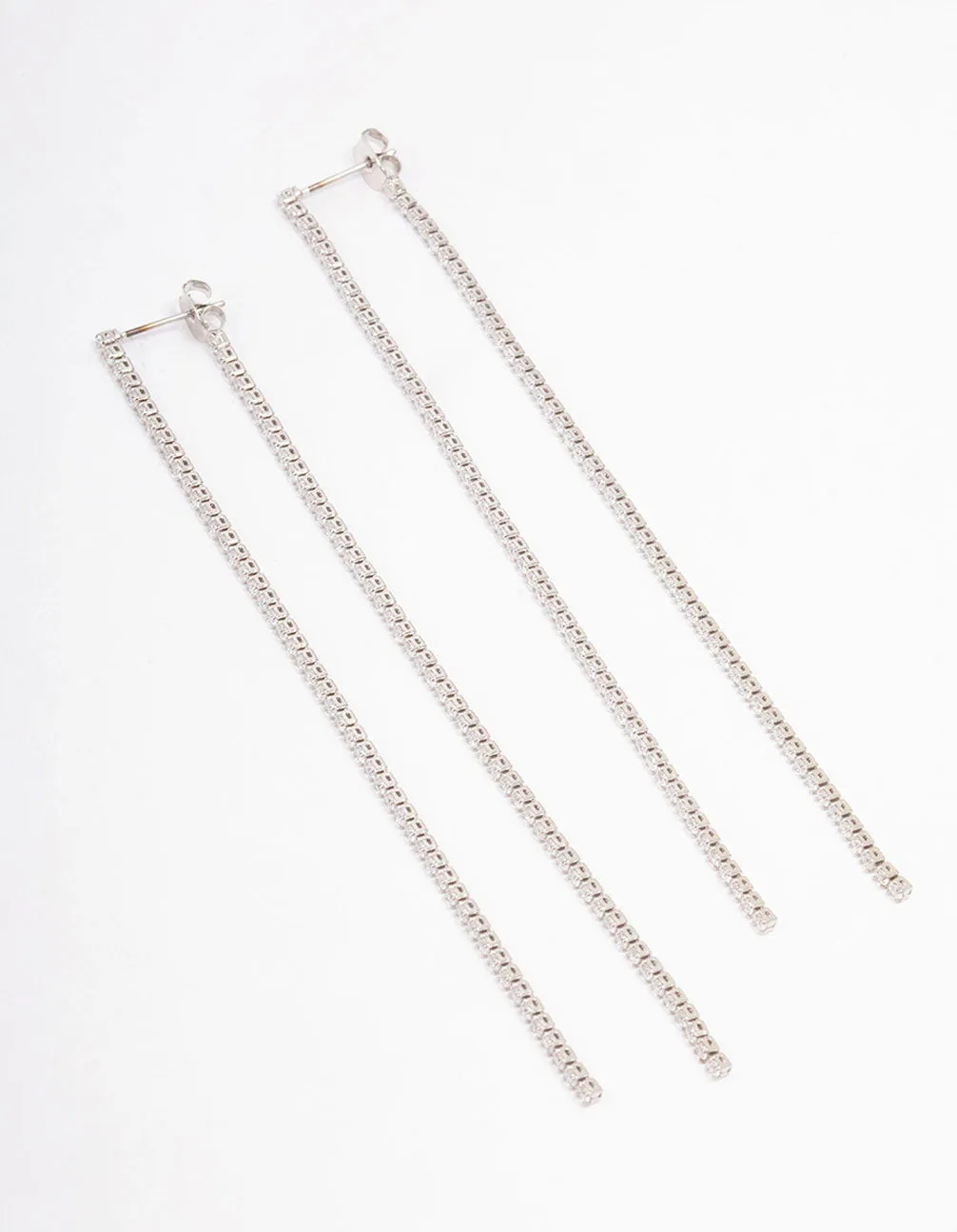 Silver Cubic Zirconia Skinny Layered Drop Earrings