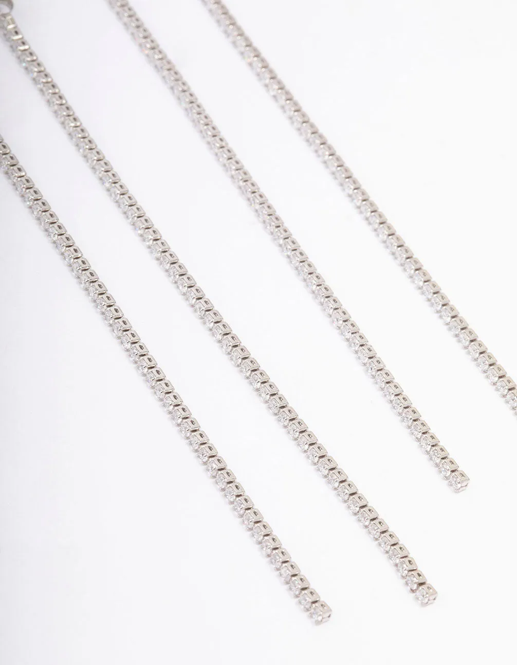 Silver Cubic Zirconia Skinny Layered Drop Earrings