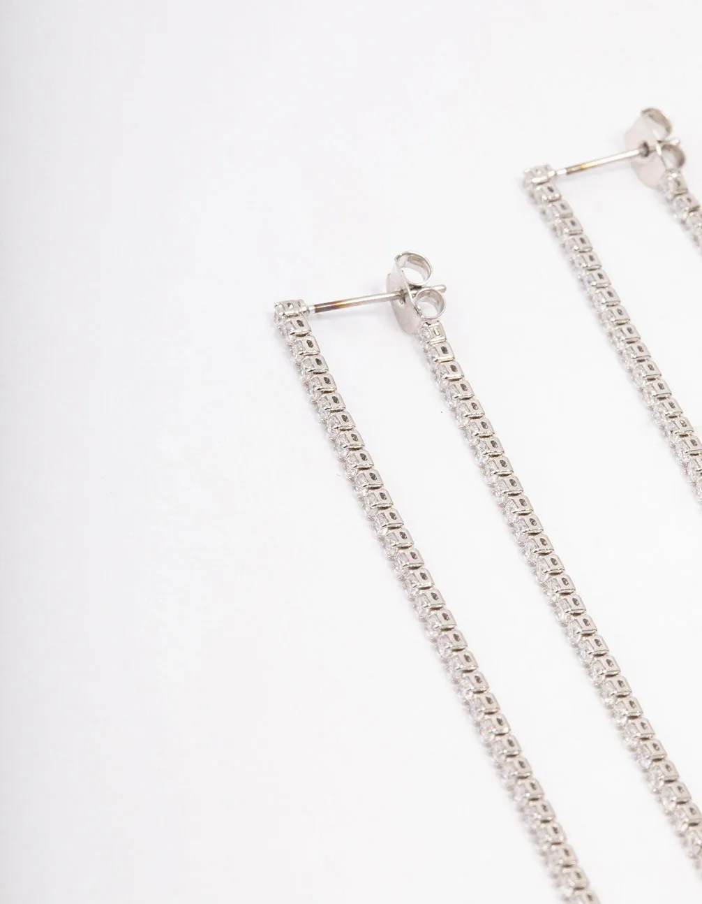 Silver Cubic Zirconia Skinny Layered Drop Earrings