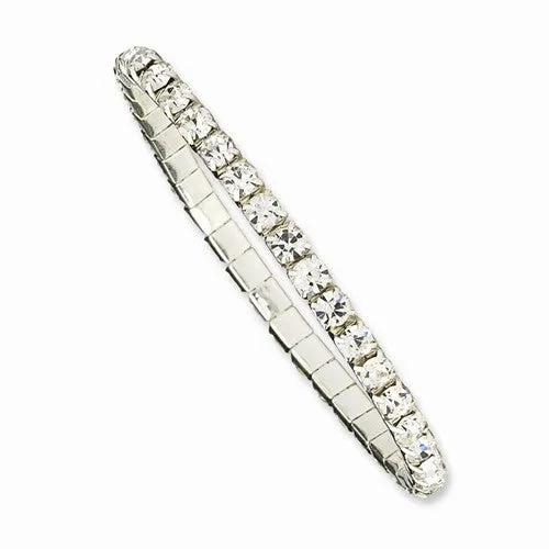 Silver-tone Clear Glass Stones Stretch Bracelet