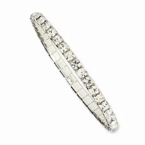 Silver-tone Clear Glass Stones Stretch Bracelet