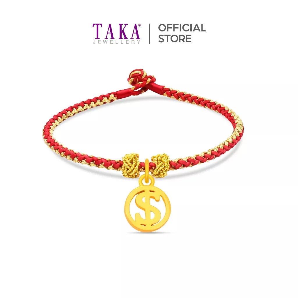 TAKA Jewellery 999 Pure Gold Pendant Money with Handmade Woven Bracelet