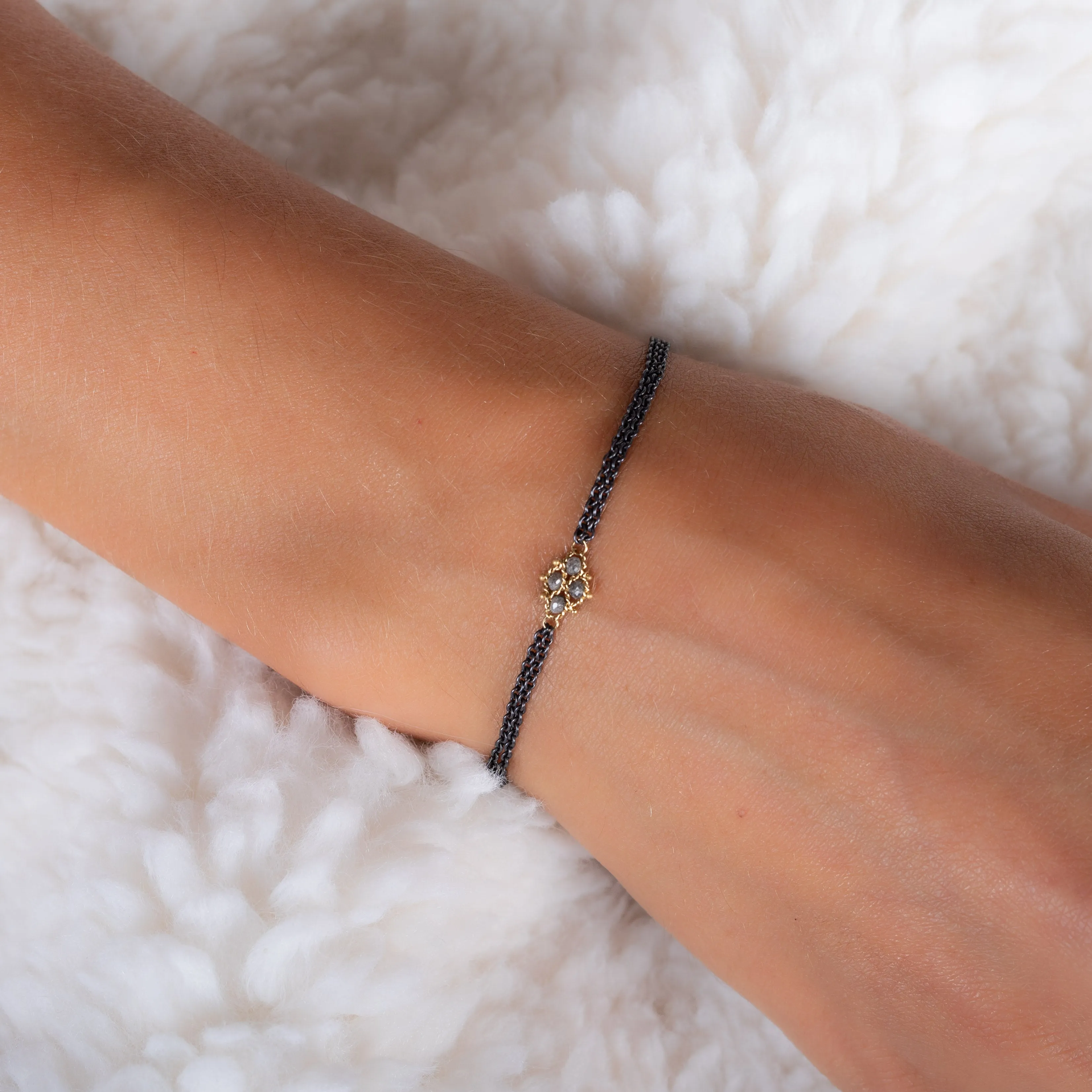 Tiny Woven Bracelet with Grey Diamonds