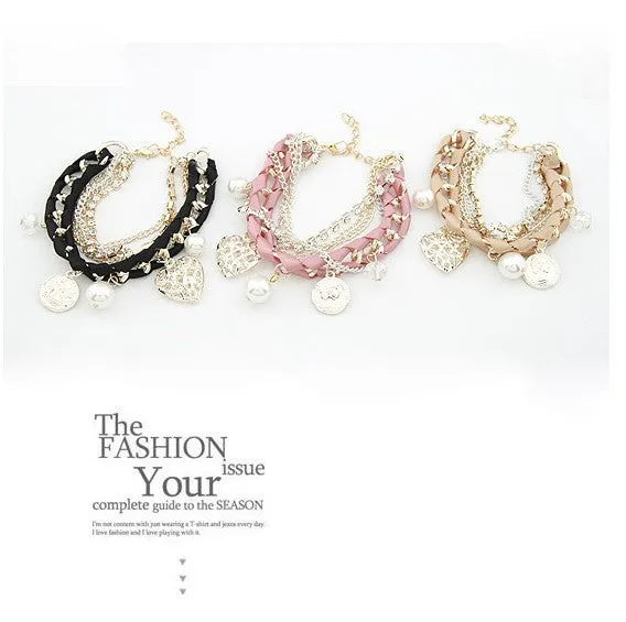 Women Fashion Simulated Pearl Heart Charm Bracelets & Bangles Pulseiras Femininas Pulseras Bijoux Men Jewelry
