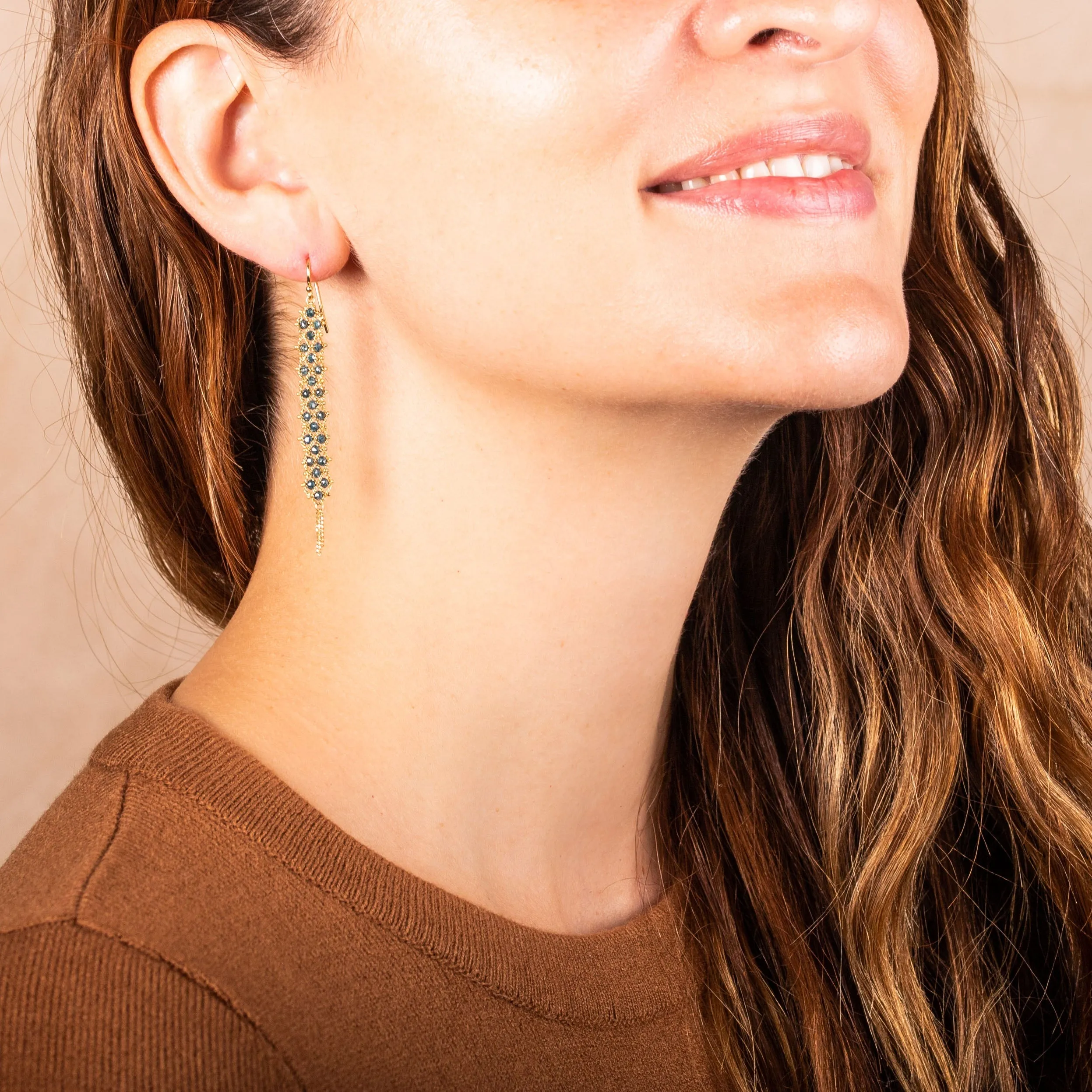 Woven Textile Earrings in Blue Diamond