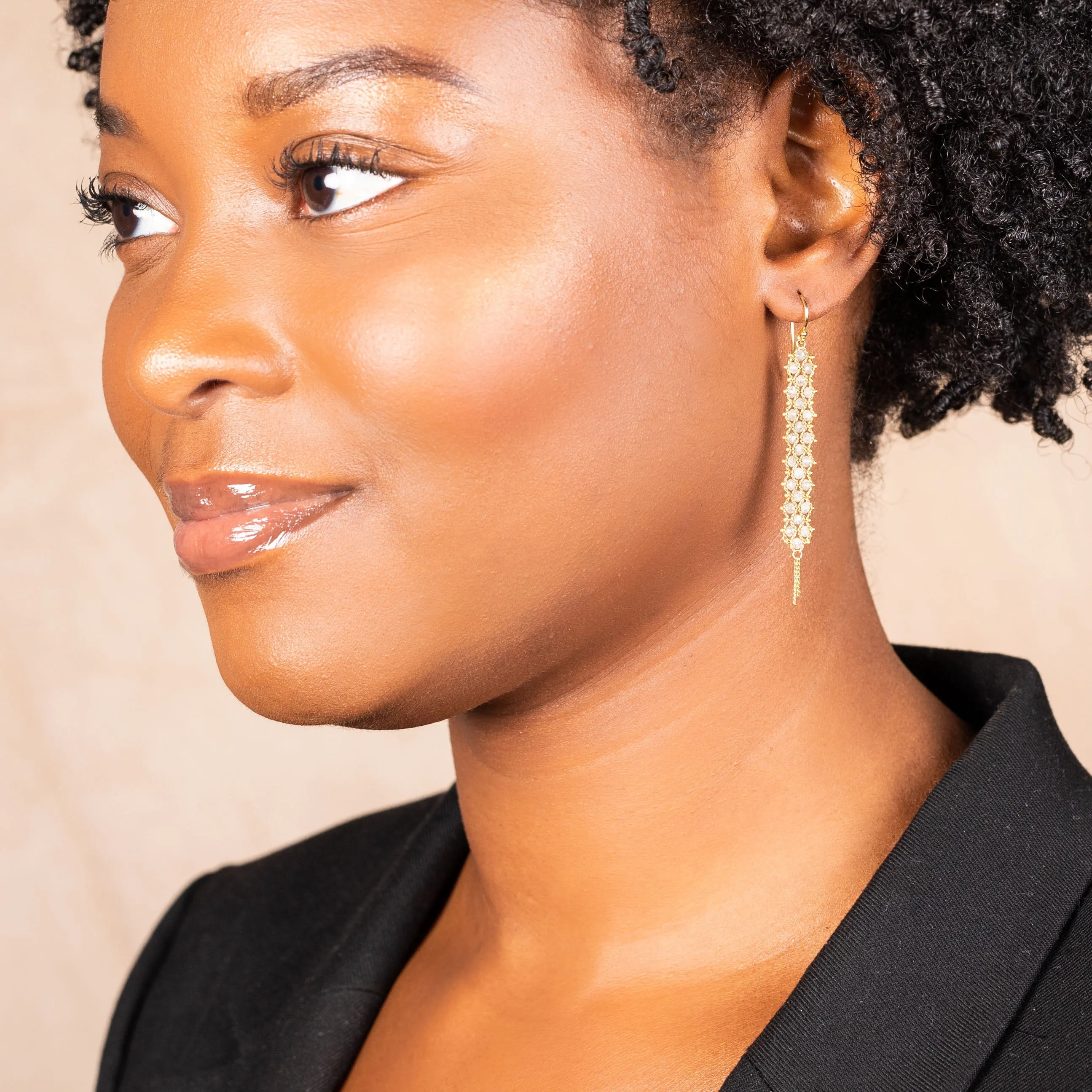 Woven Textile Earrings in Silver Diamond