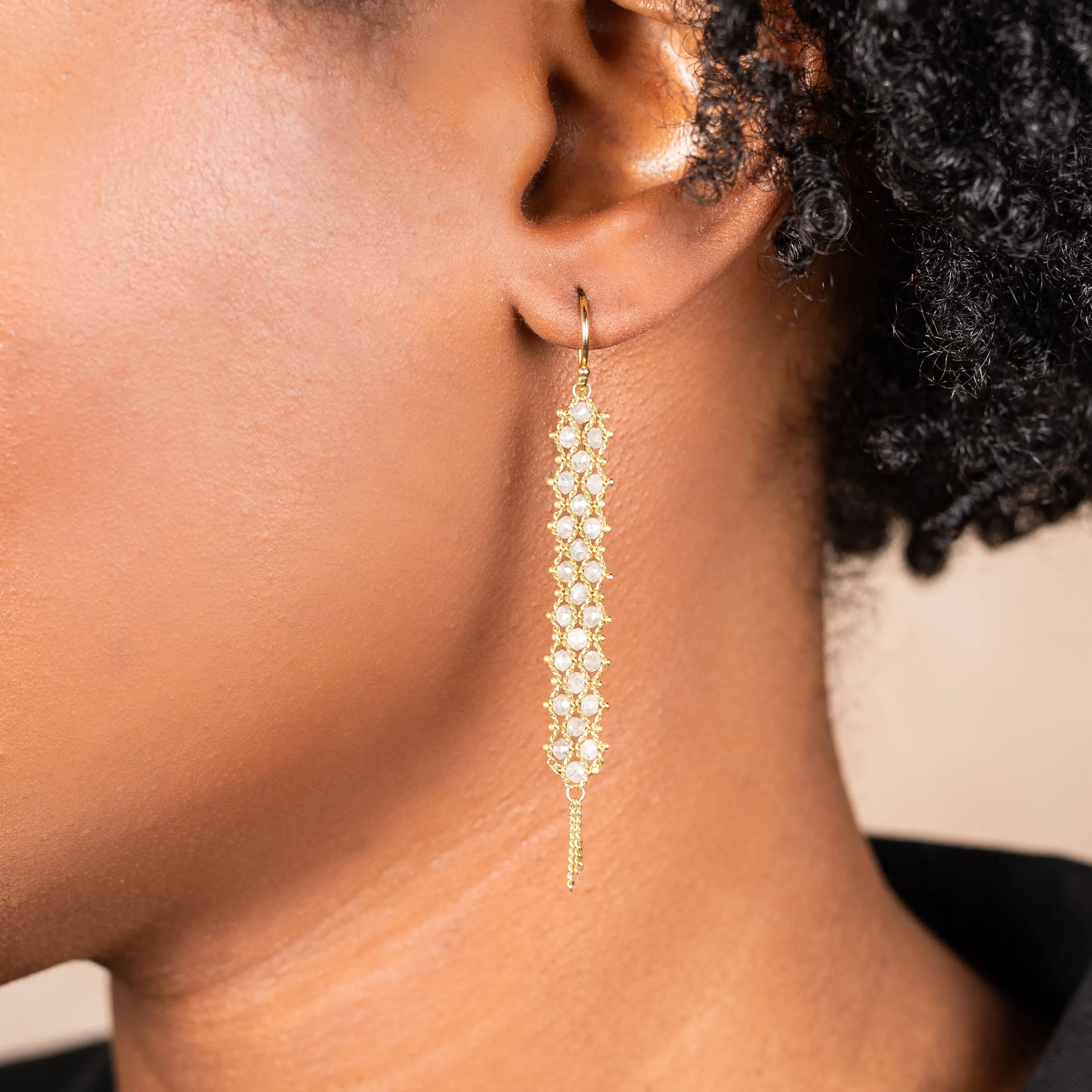 Woven Textile Earrings in Silver Diamond